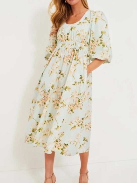 Tuckernuck Dresses & Skirts - Tuckernuck Light Blue Floral Midi Dress with Puff Sleeves